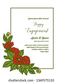 Vector illustration blossom rose flower frame with invitation happy engagement hand drawn