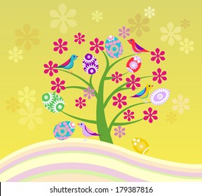 Vector illustration of Blossoming Cherry Tree Abstract Illustrations and Happy Easter