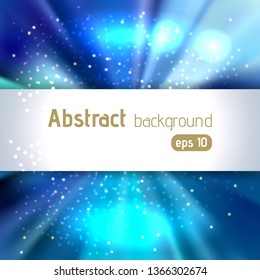 Vector illustration of blue abstract background with blurred magic light rays, vector illustration.