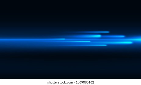 Illustration vectorielle d'un arrière-plan abstrait bleu avec des lignes lumineuses de néon magique flou. Feux d'éclat flou sur fond noir. L'abstraction à grande vitesse. Lignes fines bleues brillantes