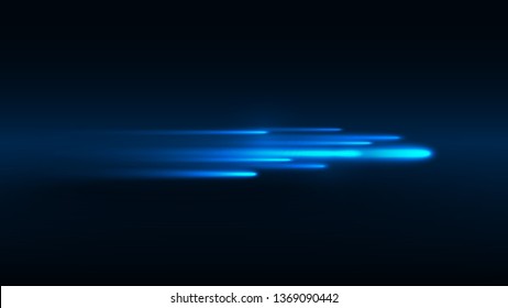 Vector illustration of blue abstract background with blurred magic neon light  lines. Blurry highlights on a dark background. High-speed abstraction. Shining blue fine lines