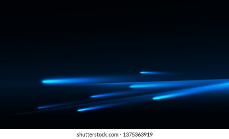Vector illustration of blue abstract background with blurred magic neon light lines. Blurry highlights on a dark background. High-speed abstraction. Shining blue fine lines