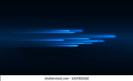 Vector illustration of blue abstract background with blurred magic neon light lines. Blurry highlights on a dark background. High-speed abstraction. Shining blue fine lines. Energy waves