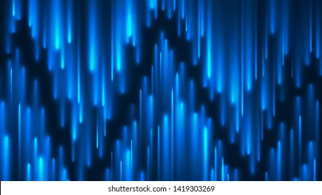 Vector illustration of blue abstract background with blurred magic neon light lines. Blurry highlights on a dark background. High-speed abstraction. Shining blue fine lines. Energy waves