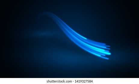 Vector illustration of blue abstract background with blurred magic neon light lines. Blurry highlights on a dark background. High-speed abstraction. Shining blue fine lines. Energy waves