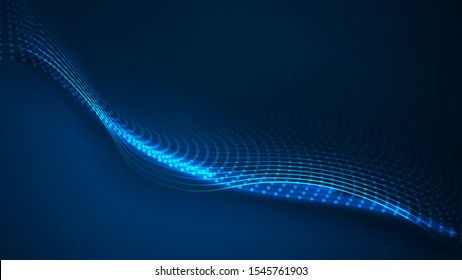 Vector illustration of blue abstract background with blurred magic neon light lines. Blurry highlights on a dark background. High-speed abstraction. Shining blue fine lines. Energy waves