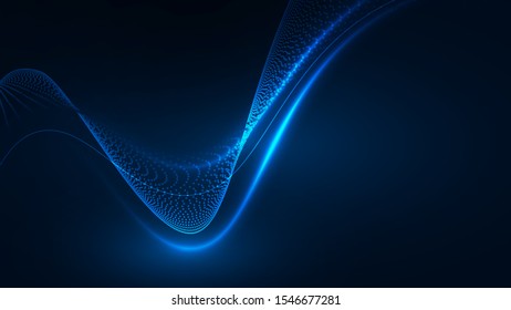Vector illustration of blue abstract background with blurred magic neon light lines. Blurry highlights on a dark background. High-speed abstraction. Shining blue fine lines. Energy waves