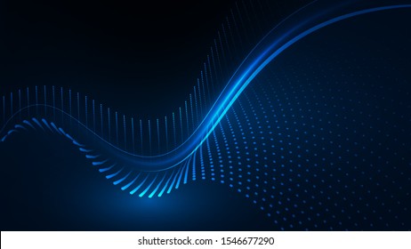 Vector illustration of blue abstract background with blurred magic neon light lines. Blurry highlights on a dark background. High-speed abstraction. Shining blue fine lines. Energy waves