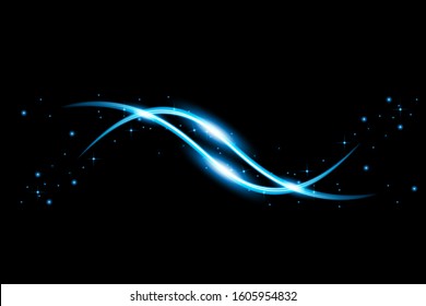 Vector illustration of blue abstract background with blurred magic neon light curved lines