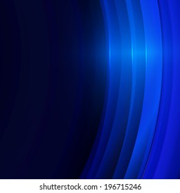 Vector illustration of blue abstract background with blurred magic neon light curved lines
