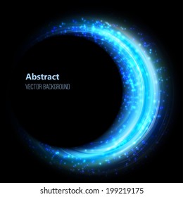 Vector illustration of blue abstract background with blurred magic neon light curved lines