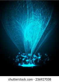 Vector illustration of blue abstract background with blurred magic neon light curved lines. wave. Technology background for computer graphic website internet. 
