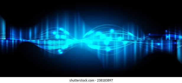 Vector illustration of blue abstract background with blurred magic neon light curved lines. wave. Technology background for computer graphic website internet. 