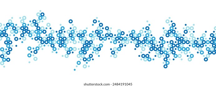 Vector illustration. Blue abstract background of hollow dots. Mosaic texture of random particles. Chaotic ornament. Linear pattern. Design of banner, poster on website, social networks.