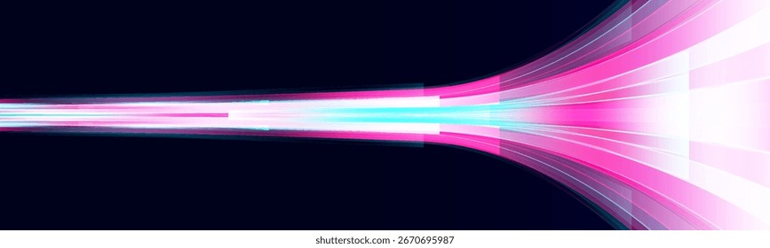 Ilustração vetorial de fundo abstrato azul com linhas curvas de luz de néon mágico borrado. Borrão de movimento de efeito de alta velocidade, conjunto de vetores de perspectiva flash abstrato. Efeito de luz de movimento de partículas.	

