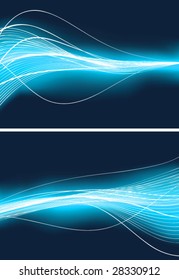 Vector illustration of blue abstract background with blurred magic neon light curved lines. Vector stock illustration.