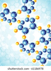 Ilustración vectorial - fondo abstracto azul con estructura molecular