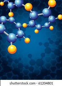 Vector Illustration - Blue Abstract Background With Molecular Structure