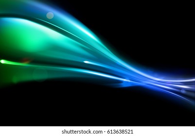 Vector illustration of blue abstract background with blurred magic neon light curved lines