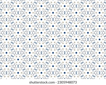 Vector Illustration of Blue Abstract Mandala or Ikat Texture Seamless Pattern for Wallpaper Background.
