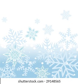 Vector illustration of blue Abstract Winter background with many different falling stylish snowflakes