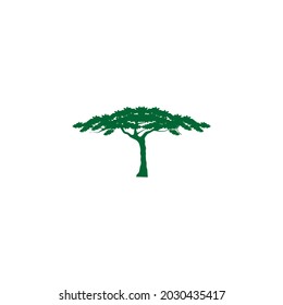 Vector illustration of a blue acacia silhouette. Isolated white background. Icon acacia tree side view profile.