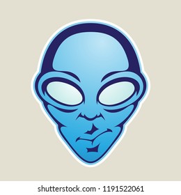 Vector Illustration of Blue Alien Head Cartoon Icon isolated on a White Background