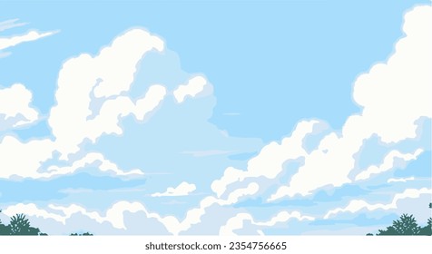 Ilustración vectorial de un cielo estilo caricatura de anime azul.