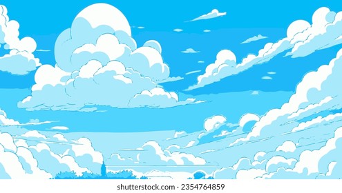 Ilustración vectorial de un cielo estilo caricatura de anime azul.