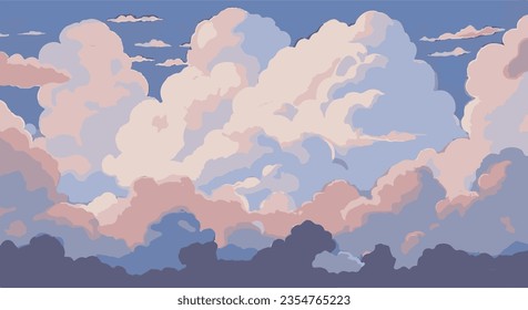 Vector illustration of a blue anime cartoon style cloudy sky.