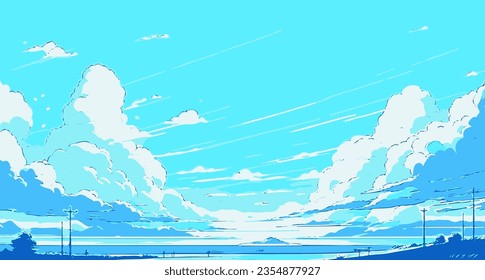 Vector illustration of a blue anime cartoon style sky.