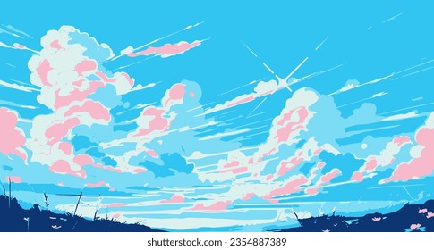 Ilustración vectorial de un cielo estilo caricatura de anime azul.