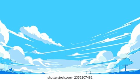 Ilustración vectorial de un cielo estilo caricatura de anime azul.