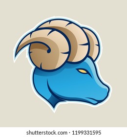 Vector Illustration of Blue Aries or Ram Cartoon Icon Side View isolated on a White Background