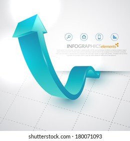 Vector illustration with a blue arrow pointing upwards.
