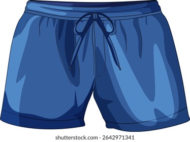 Vector illustration of blue athletic shorts with drawstring, featuring smooth shading and vibrant colors