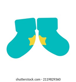 Vector illustration of blue baby booties with stars on the heel. Clip-art on a transparent background.