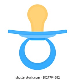 Vector illustration of blue baby pacifier isolated on white background. Kids dummy in flat style with rubber nipple. Baby care equipment.