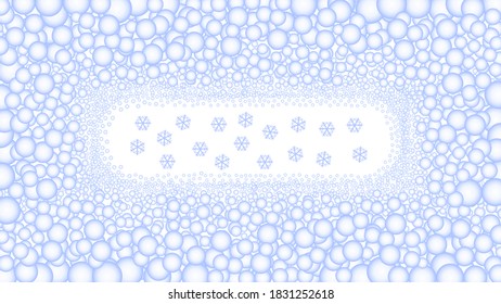 Vector illustration of blue background, abstractions, snowballs and snowflakes.