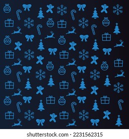 Ilustración vectorial del fondo azul con decoraciones navideñas