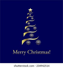 Vector illustration of Blue background. Christmas tree. 