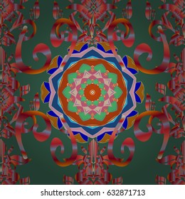 Vector illustration. Blue background. Colored mandalas element.