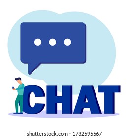 Vector illustration of blue background of communication via the Internet, social networks, chat, news, messages, websites, find friends, mobile web graphics.