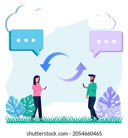 Vector illustration of blue background of communication via the Internet, social networks, chat, news, messages, websites, find friends, mobile web graphics.