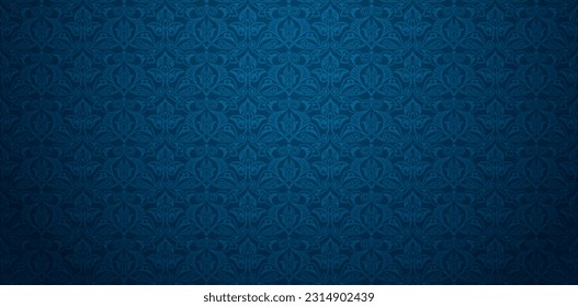 vector illustration blue background with damask patterned wallpaper for Presentations marketing, decks, Canvas for text-based compositions: ads, book covers, Digital interfaces, print design templates