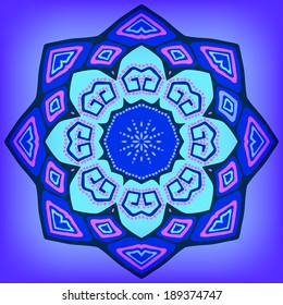 vector illustration. Blue background with ethnic circular ornament