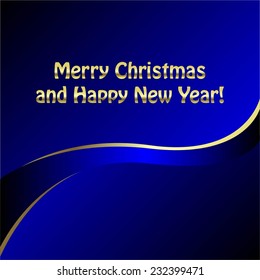 Vector illustration of Blue background. Gold - blue ribbon.