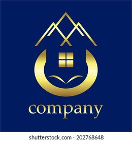 Vector illustration of Blue background, golden shapes