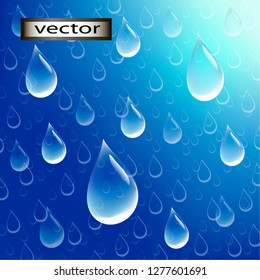 Vector illustration of a blue background with rain water drops fall from the sky