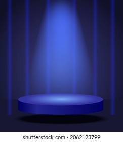 Vector illustration blue background with shining flying stage podium